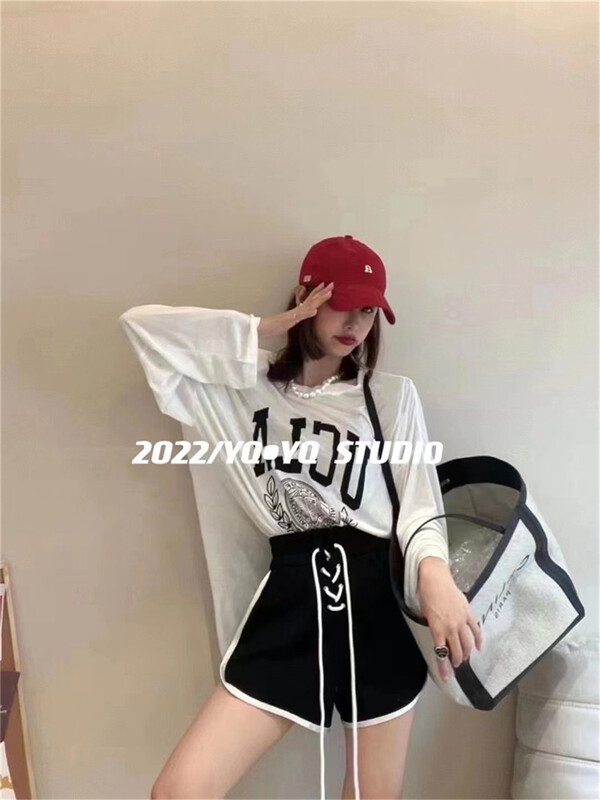 [yyq] simple and versatile letter printed long sleeve T-shirt 1050# zjy