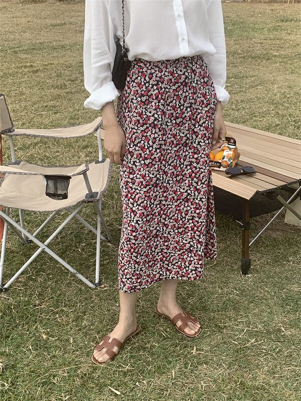 New year in early spring! [about me] Vintage elastic waist floral skirt 226005# cqw