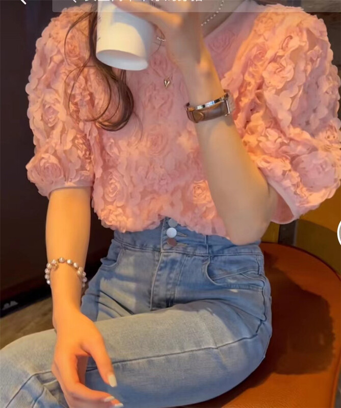 [MiuMiu] gentle wind three-dimensional flower versatile small shirt 7910# CSX