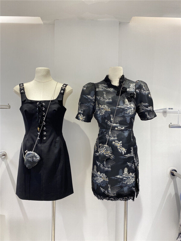 goods in stock! New in early summer! [Tan] stand collar new Chinese style national style button dress (with bag) d2777# zxx