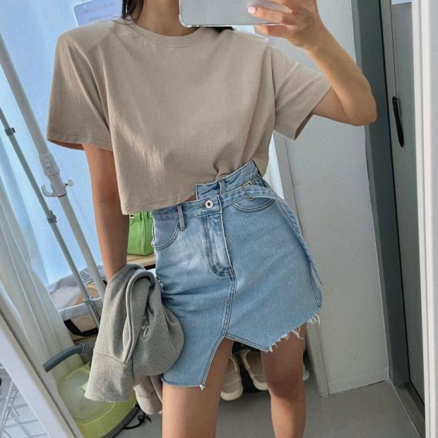New in early summer! [four seasons] fashion high waist bandage washed irregular skirt 6075# LSL