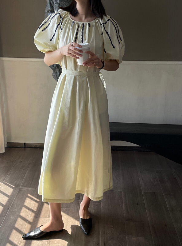New in early summer! [Hello September] Korean fashion bubble sleeve dress (with waist rope) m2443# CLS