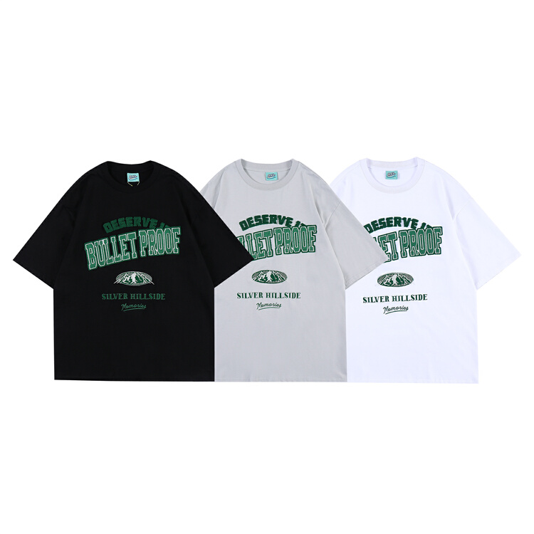 [BNL] taped towel embroidered heavy industrial letters short sleeve T-shirt 805# ZZL