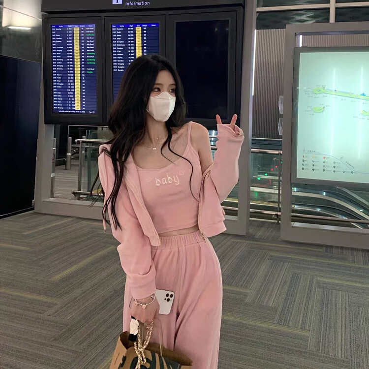 [Huaxi] sports hooded short coat + draped casual pants + inner vest suit 8702# PCZ