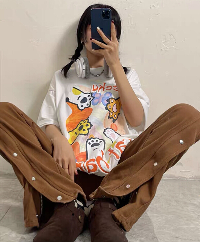 New year in early spring! [lab eeda] Korean version loose Japanese design sense minority cartoon short sleeve T-shirt 2865# ozq