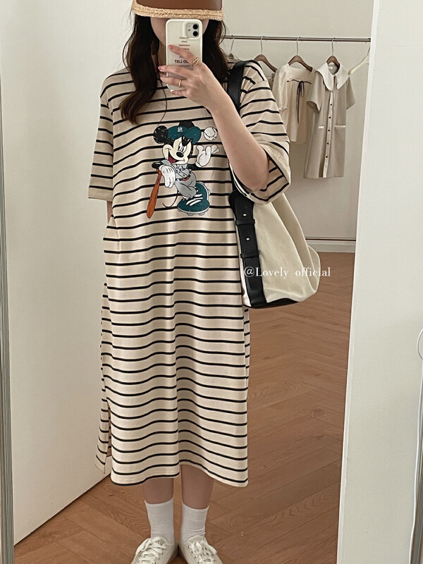 New in early summer! [love] Korean style Mickey printed long short sleeve T-shirt z0921# HBx