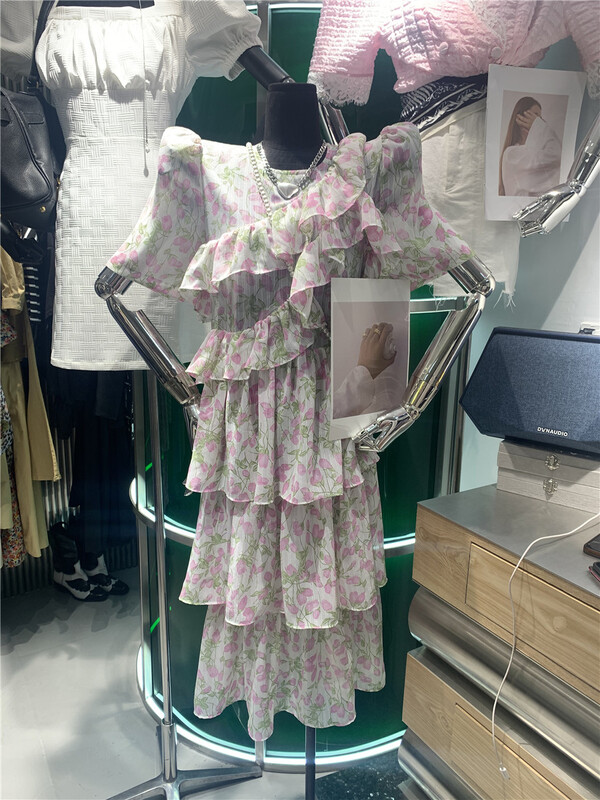 [yixuanru] floral Ruffle temperament dress (dress only) 8308# ozq