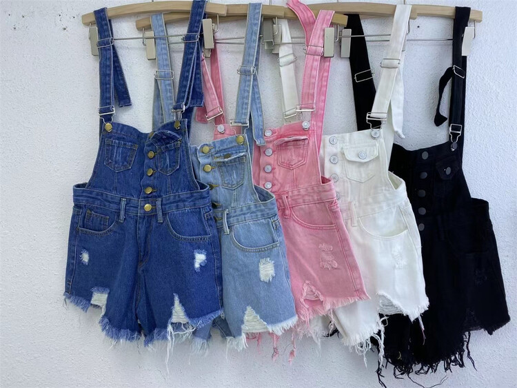 [thirteen inspirations] Korean version of simple hole breaking and rough edged denim suspenders ys2-8170# PCZ