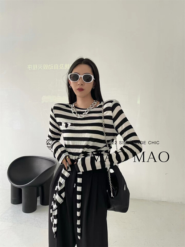 New in early summer! [Maomao] striped Pullover long sleeve shirt 9263# WTT