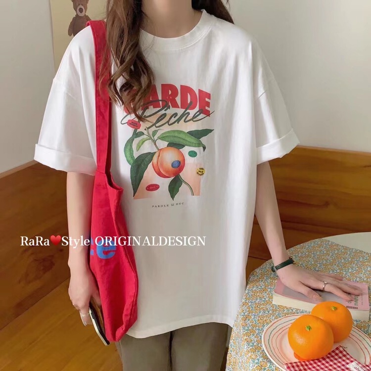 [rara] peach print fashion short sleeve T-shirt 19116-7# LSL