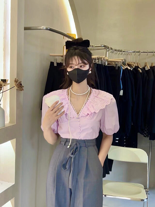 goods in stock! [tinamini] Korean version fashionable sweet and gentle little shirt m6679# hjy