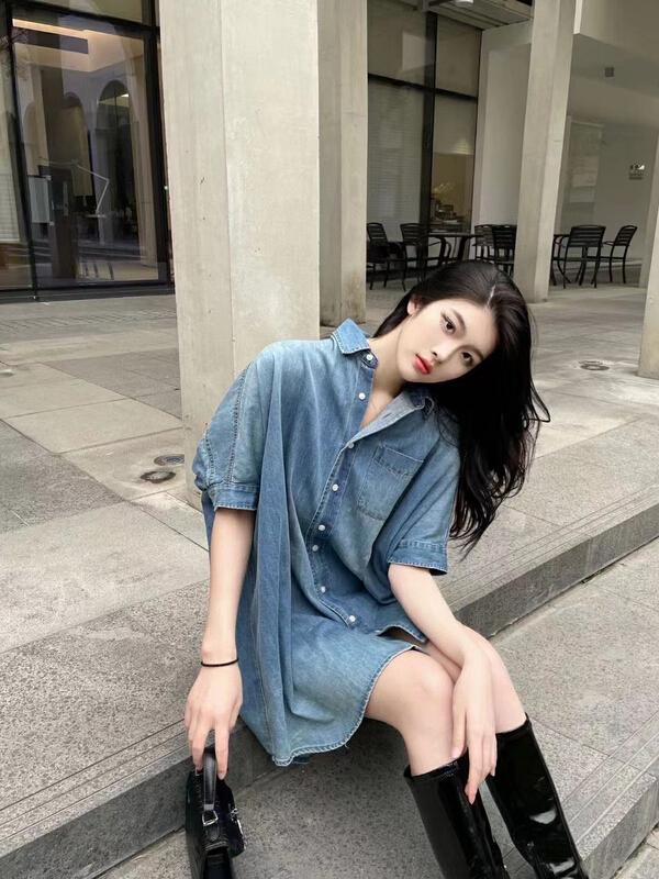[YT] Vintage short sleeve denim shirt dress n5411# PCZ
