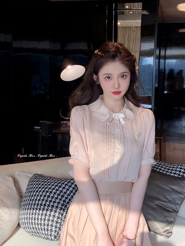 [smile baby] pleated loose foam sleeve blouse b3065# WPL