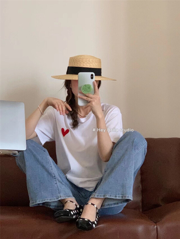 [hey Bella] crew neck versatile embroidered short sleeve T-shirt ys1-1509# ll