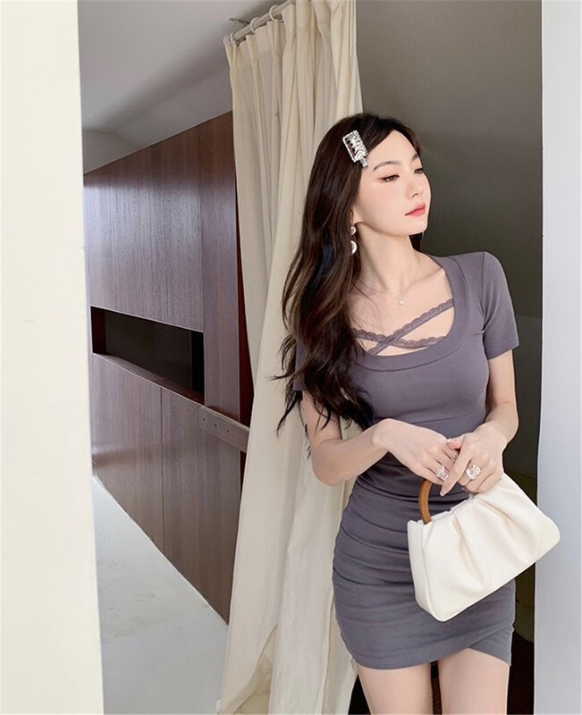 [DS +] hot girl Hip Wrap slim A-line dress ys2-3176# JJ