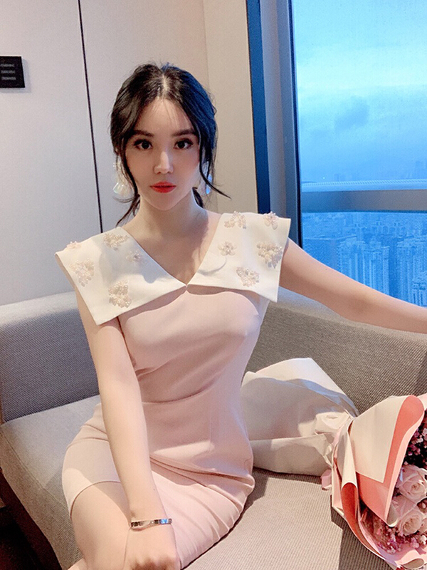 New in early summer! [pepper] French V-neck slim and elegant lady dress 1289# Cl