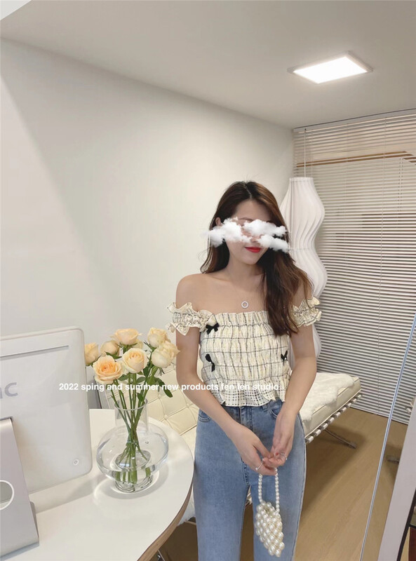 New in early summer! [fne fne] vintage style one shoulder check small shirt 6143# WPL
