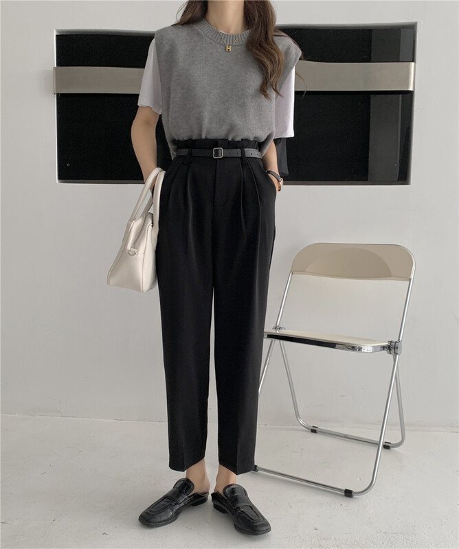 New year in early spring! [DCT] simple and versatile high waist slim casual pants (with belt) 7758# WPL