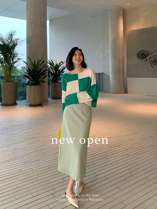 New year in early spring! [new open] Korean loose chessboard knit wm22223# zxl