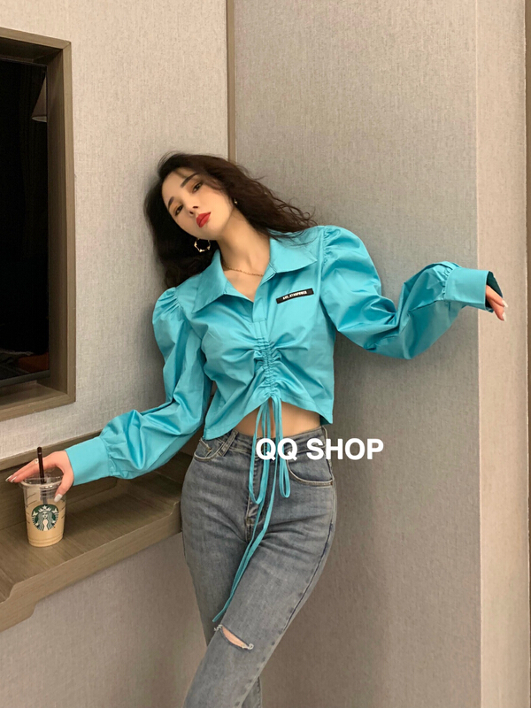 New year in early spring! [QQ shop] Korean style drawstring shirt 88001# ozq