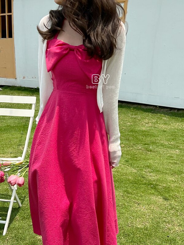 [best of you] Korean Plaid waist closing neck strapless dress 9881# HBx
