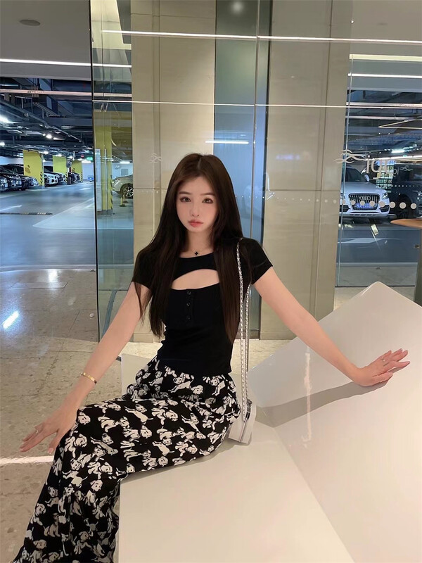 New in early summer! [koumiya] Korean dog printed chiffon wide leg casual pants 8999# PCZ
