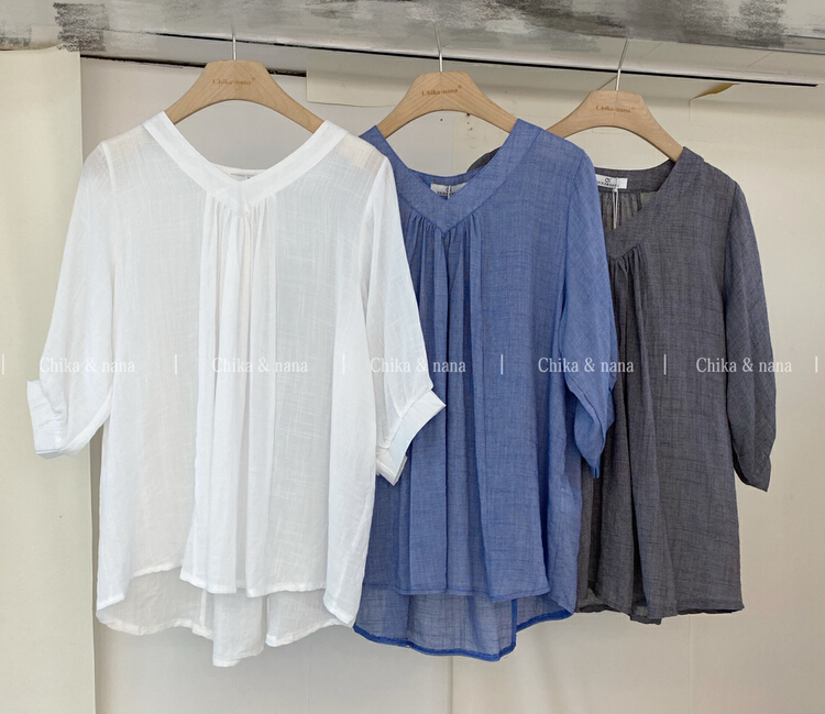 [Yi Jia Yi] Korean casual loose V-neck shirt 22161# cqw