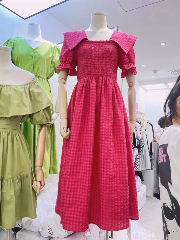 [neeko] Korean style square neck Plaid Dress 3586# JJ