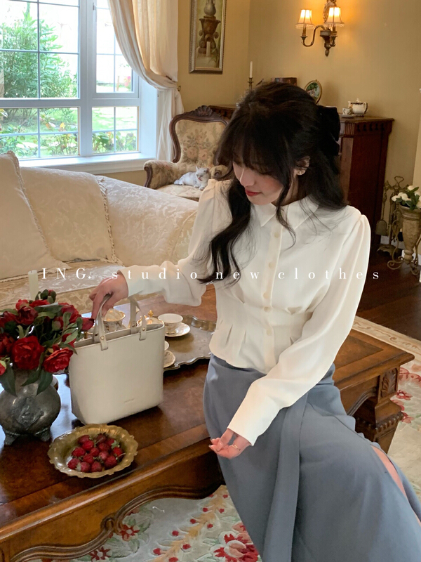 goods in stock! New year in early spring! [ing] French retro temperament, slim waist, bubble sleeve short shirt 6777# ZSY