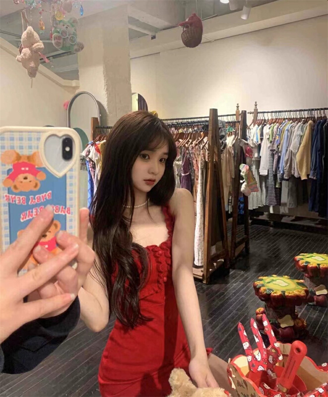 [MS studio] French retro fungus edge thin suspender dress 09116# PCZ