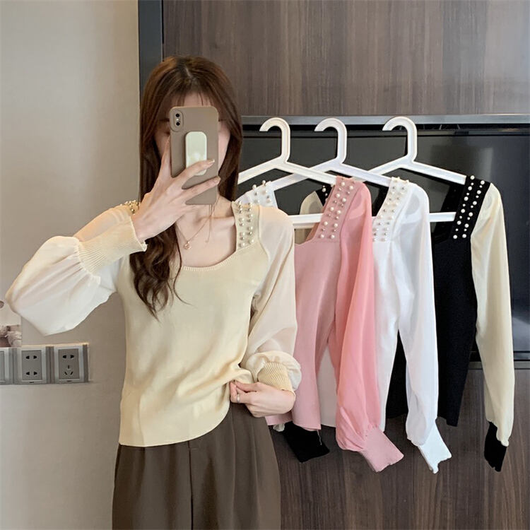 New year in early spring! [F.P.] stitched Chiffon Beaded top sweater 13508# HBx