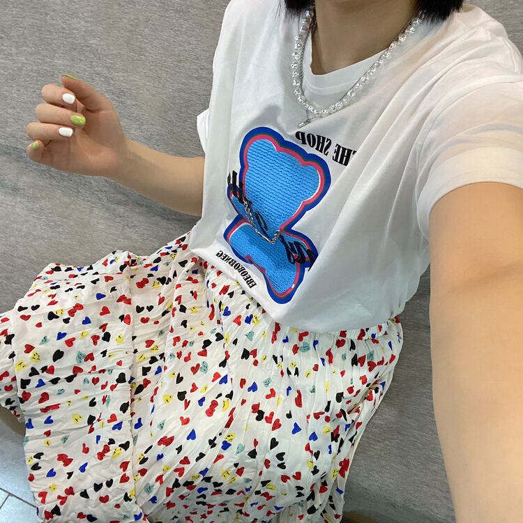 New in early summer! [Qijia +] bear round neck versatile short sleeve T-shirt 7550# zyh