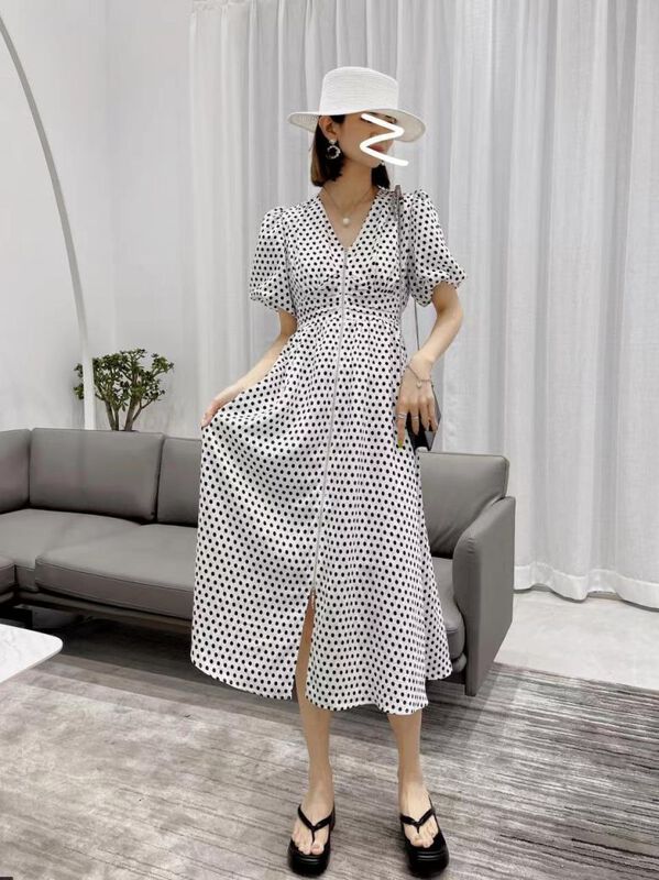 New in early summer! [UUS] wave point versatile waist closing dress 221622# zyh