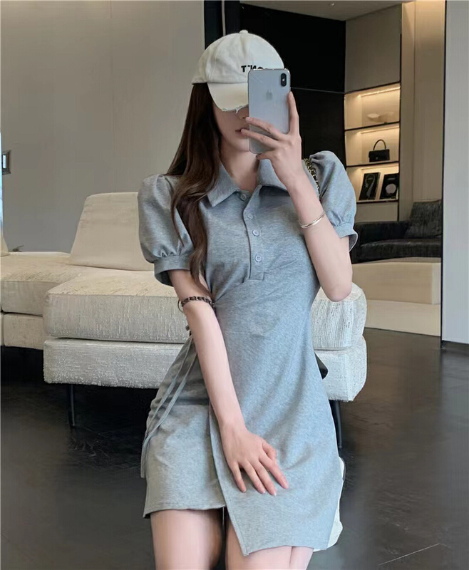 [top] Korean style bubble sleeve side lace up dress ys1-a516# zjy