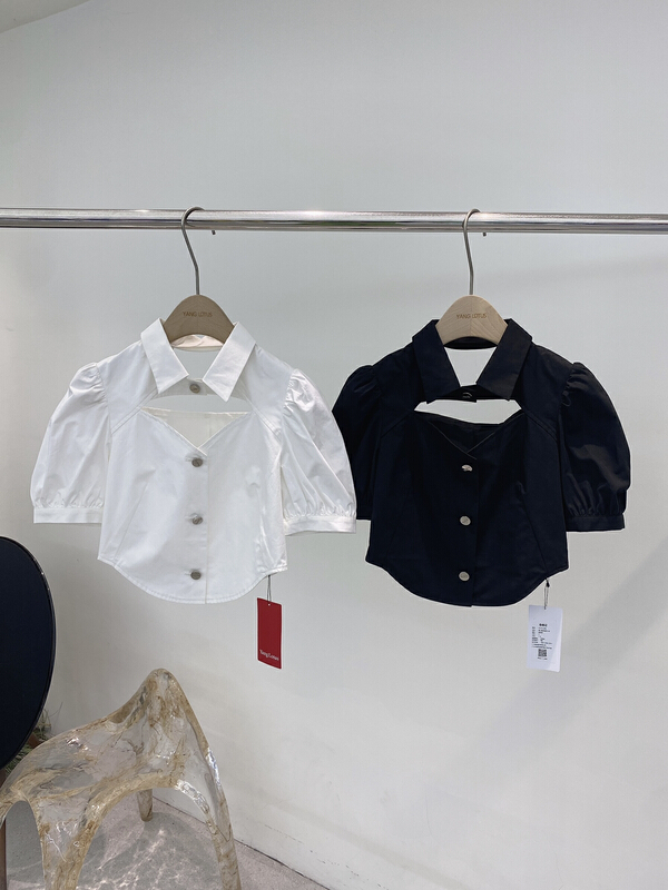 [Yang lotus] Vintage Lapel hollowed out shirt s12211206# ozq