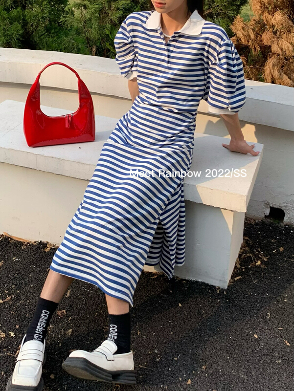 [Meet Rainbow] Korean fashion stripe dress 28698# LSL