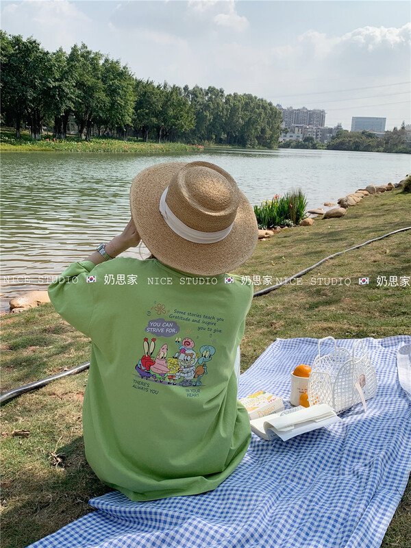 【奶思家】前後海綿寶寶印花休閒短袖T恤  9921#  ZSY