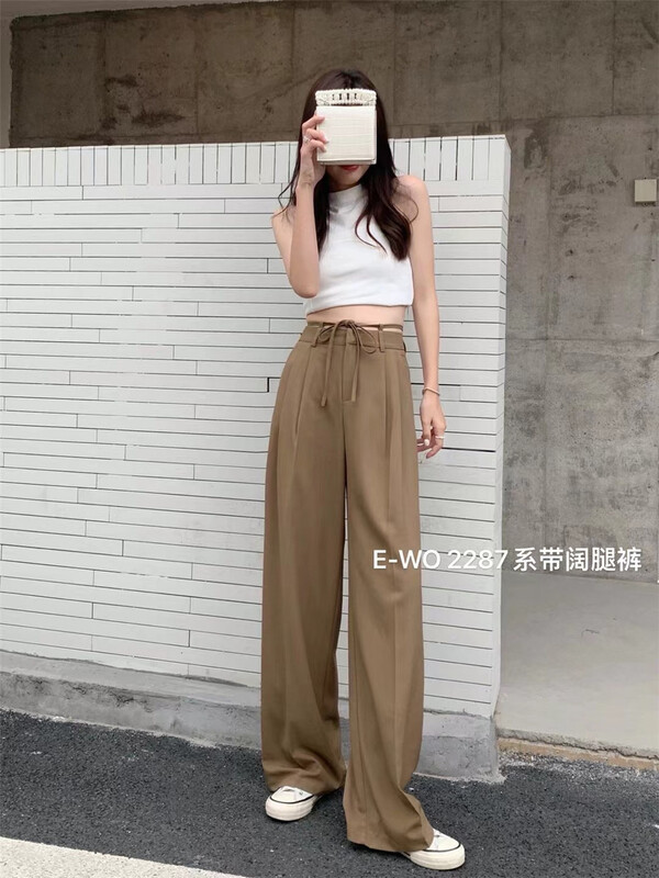 [Lena] fashionable niche wide leg ins strap casual pants 2287# LSW