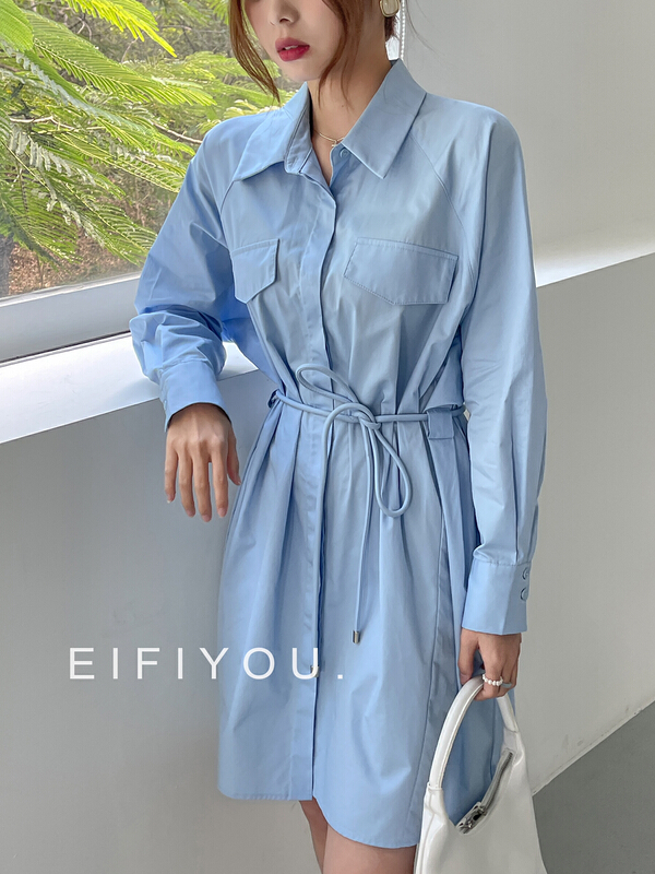 [EI fi you] Korean loose and thin shirt dress (with waist rope) 1902# LSL