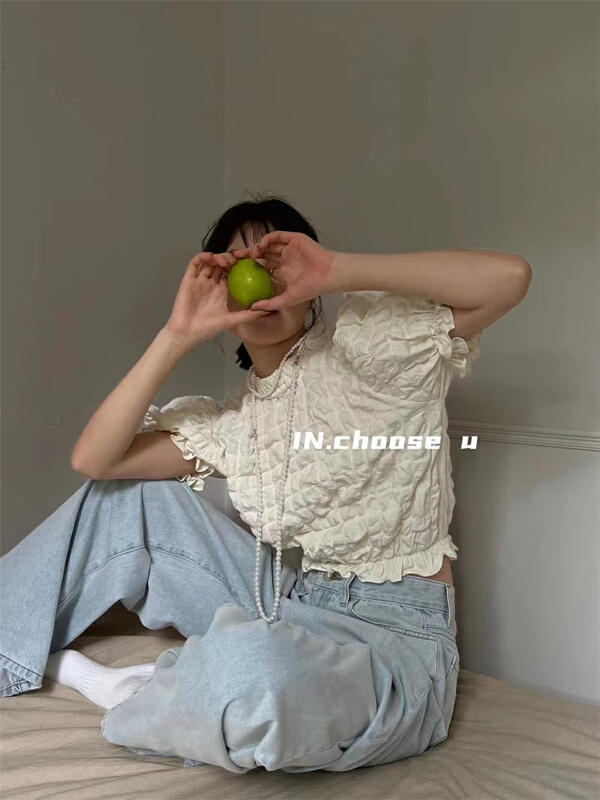 New in early summer! [in. Choose u] pleated fashion sweet blouse 69281# zxl