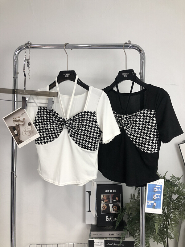 New in early summer! [fan fan] fashion neck hanging design small shirt 5655# JJ