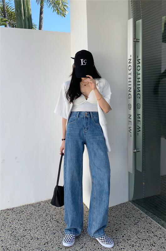 [Qiqi] Korean double button casual jeans 6093# cqw