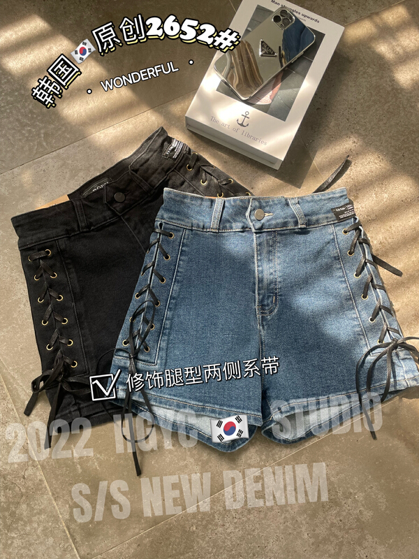 [thgz fairy tale princess] wearing rope high elastic heavy industry lace up denim shorts 2652# JJ