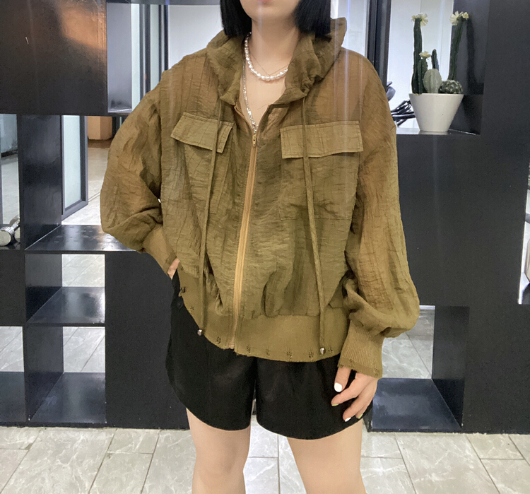 [Qijia +] simple solid color hooded chiffon shirt 7387# zyh