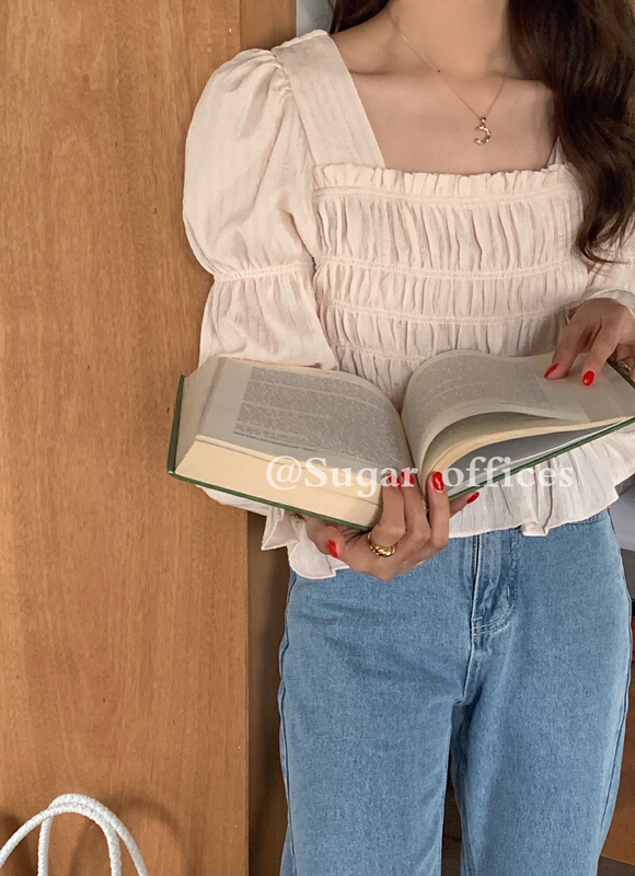 New year in early spring! [sugar offices] simple and versatile solid color square neck blouse 1058# HBx