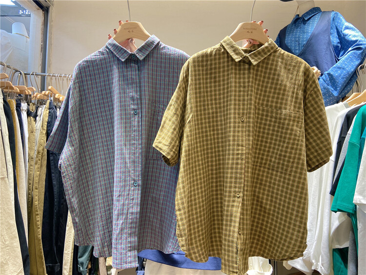 New year in early spring! [ninestone nine stones] Vintage Plaid fashion shirt 26910# L