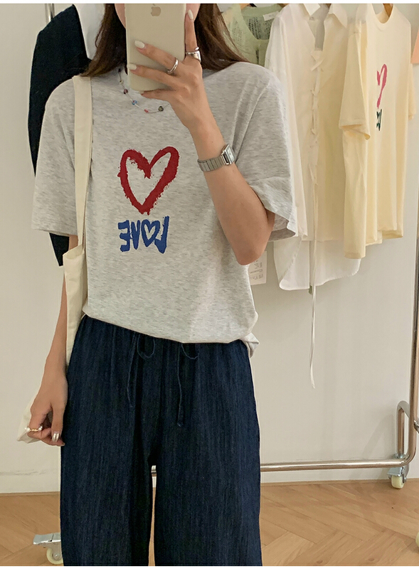 [the mind] casual Love Print Pullover short sleeve T-shirt 60358# XYJ