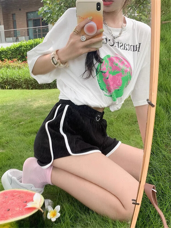 [yipinjia] elastic waist color blocking comfortable casual shorts 8910# L