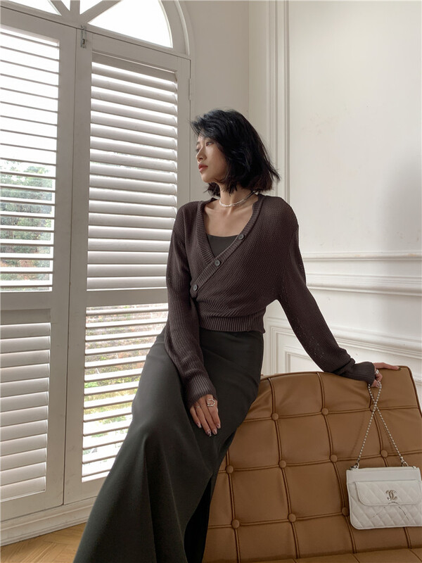 Original price 95.00! [white] simple basic versatile knitted cardigan 75939# XYJ
