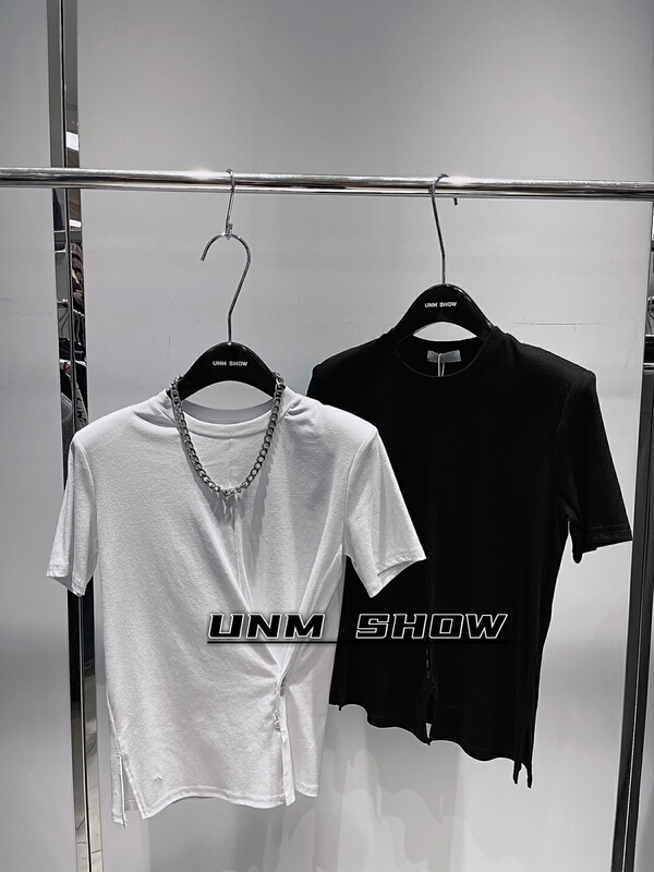 [unm-show] side button shoulder pad design simple and versatile short sleeve T-shirt 6192# WTT